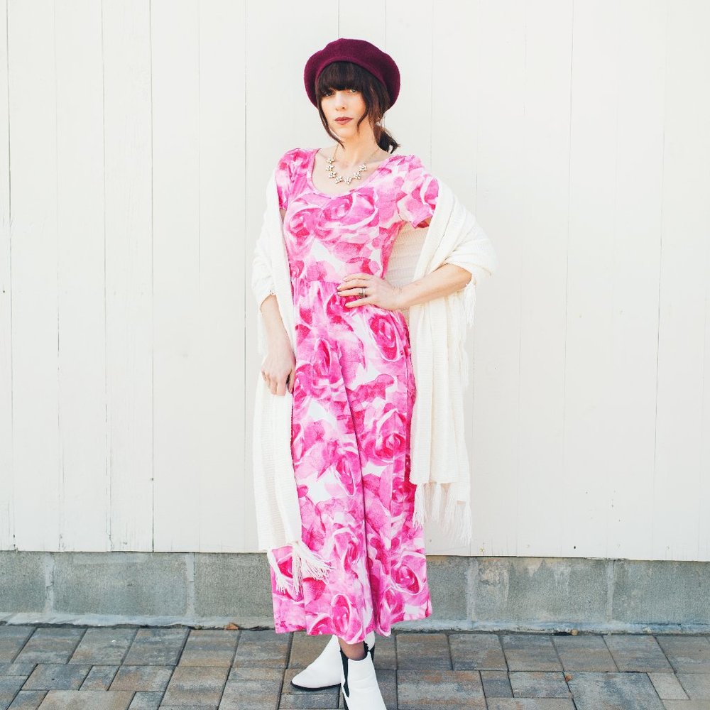 Pink Rose Print Floral Maxi Dress!